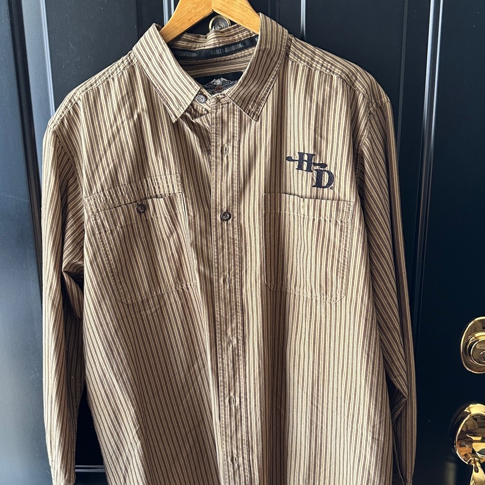 Harley-Davidson Brown Striped Button Down Shirt